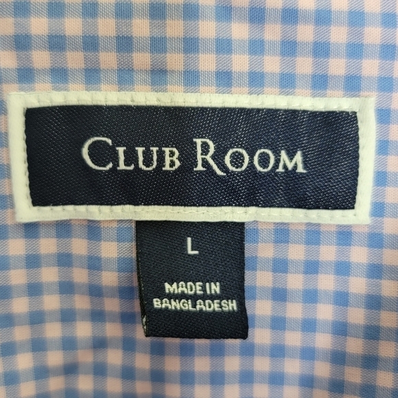 Club Room | Blue & Pale Pink Gingham Check Plaid Shirt - Picture 2 of 4